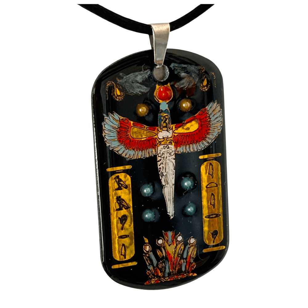 Pendente egizio dea Maat con cartigli geroglifici - talismano di equilibrio e protezione rjthw8-is