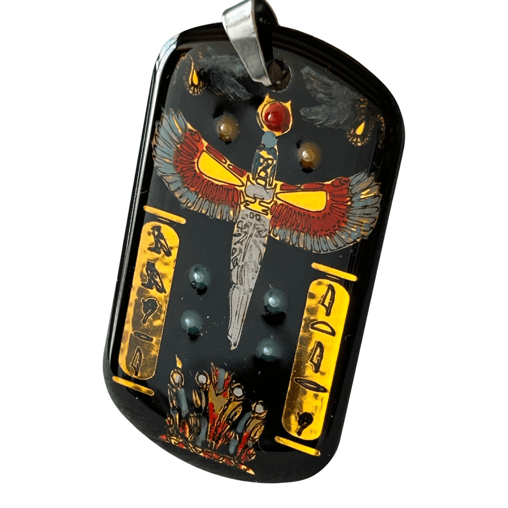 Pendente egizio dea Maat con cartigli geroglifici - talismano di equilibrio e protezione rjthw8-is