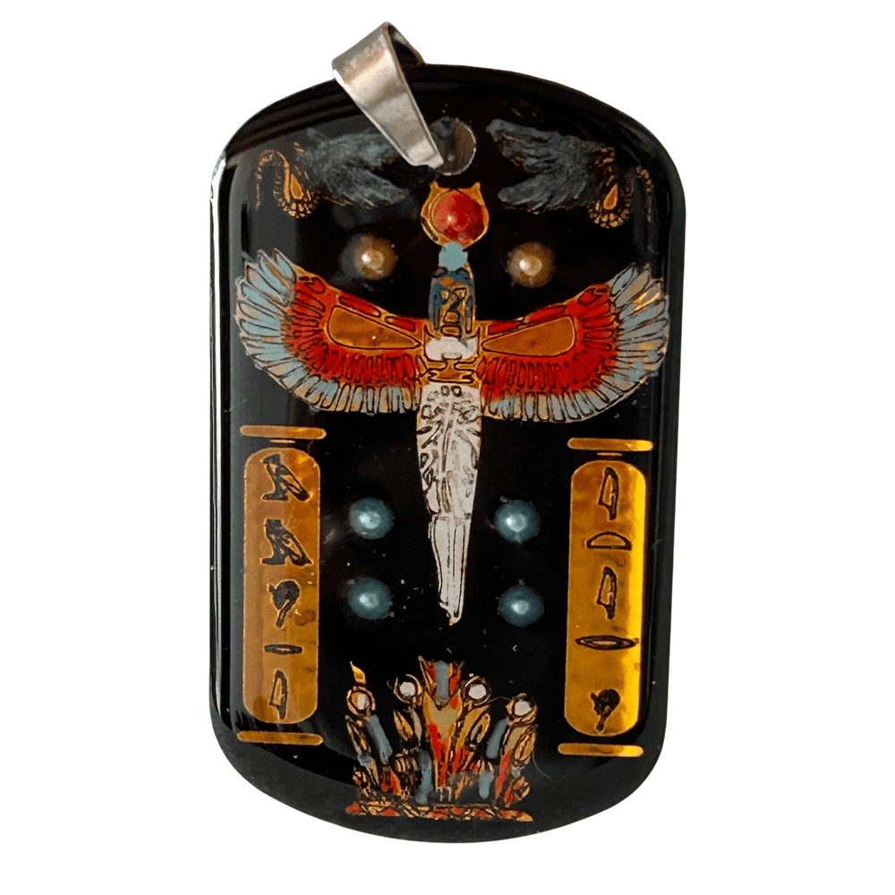 Pendente egizio dea Maat con cartigli geroglifici - talismano di equilibrio e protezione rjthw8-is