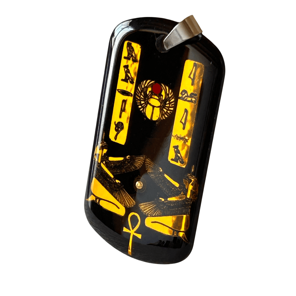 Pendente egizio Scarabeo e Falchi di Horus con cartigli geroglifici - Talismano di Protezione rjthw8-is