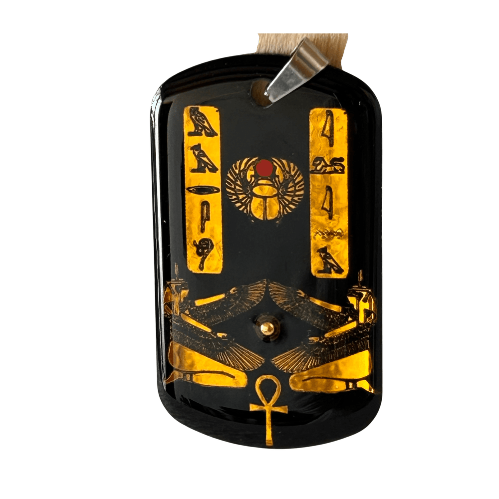 Pendente egizio Scarabeo e Falchi di Horus con cartigli geroglifici - Talismano di Protezione rjthw8-is