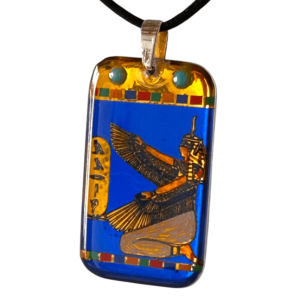 Pendente egizio Iside Alata con nome in geroglifico - dipinto a mano - Talismano di protezione personalizzato rjthw8-is