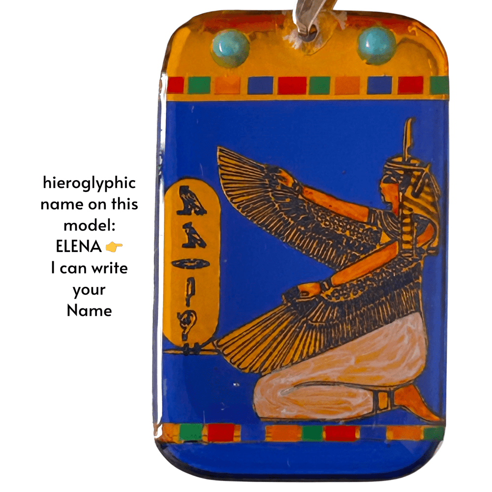 Pendente egizio Iside Alata con nome in geroglifico - dipinto a mano - Talismano di protezione personalizzato rjthw8-is