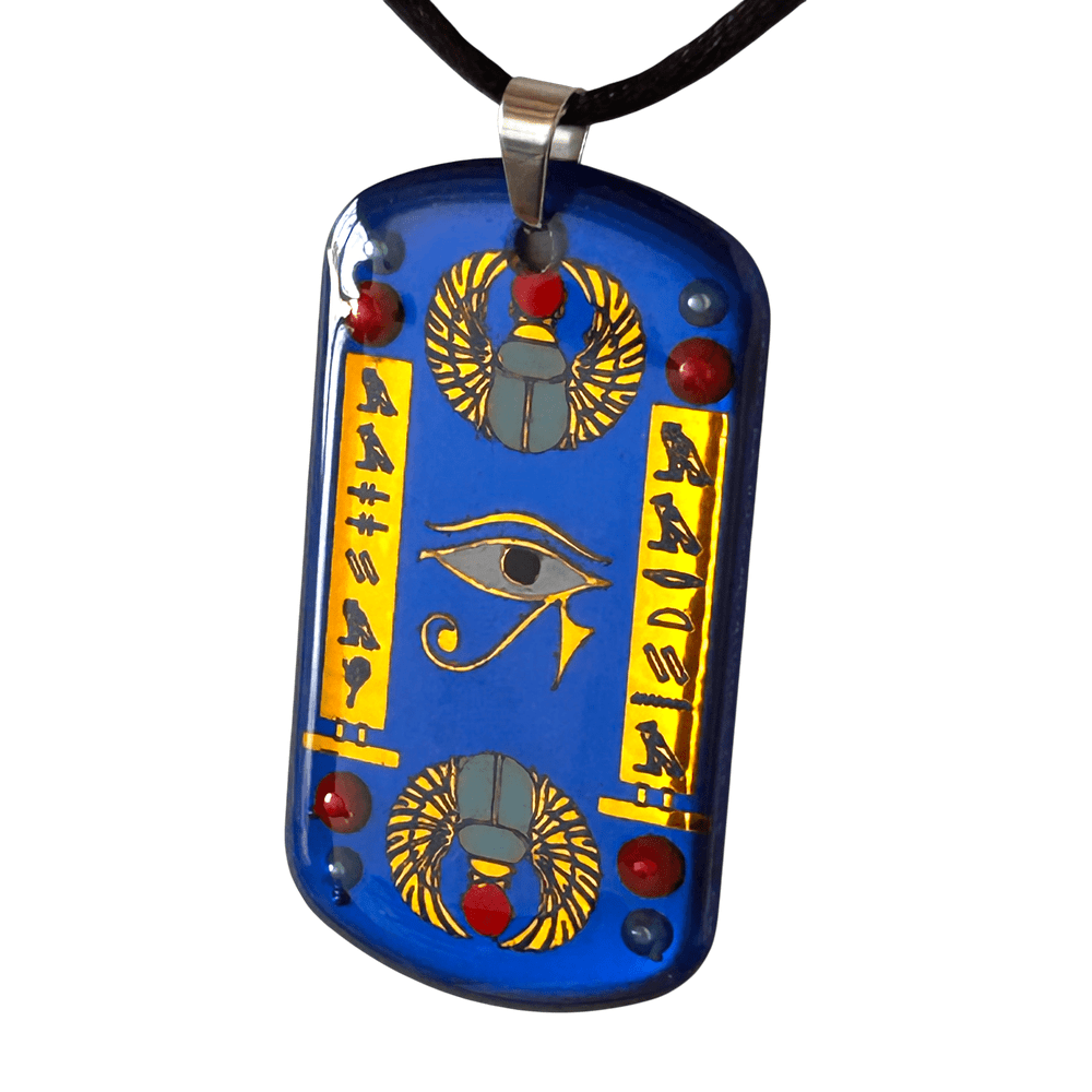 Pendente egizio Occhio di Horus e Scarabeo - Protezione, Fortuna e Rinascita antico Egitto - Personalizzato in Geroglifico rjthw8-is