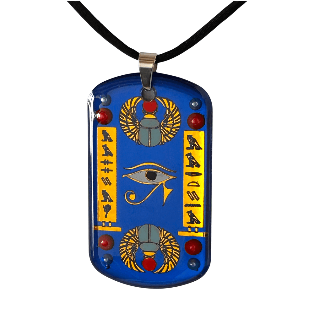 Pendente egizio Occhio di Horus e Scarabeo - Protezione, Fortuna e Rinascita antico Egitto - Personalizzato in Geroglifico rjthw8-is