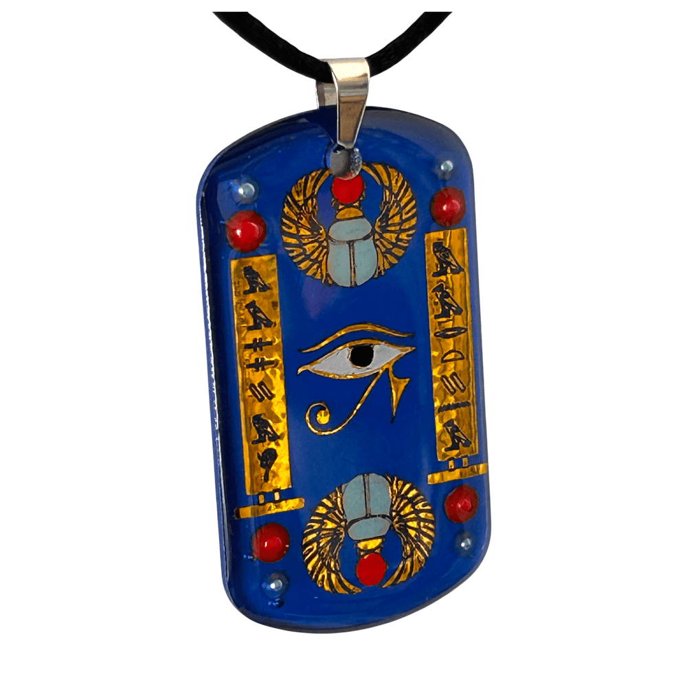 Pendente egizio Occhio di Horus e Scarabeo - Protezione, Fortuna e Rinascita antico Egitto - Personalizzato in Geroglifico rjthw8-is