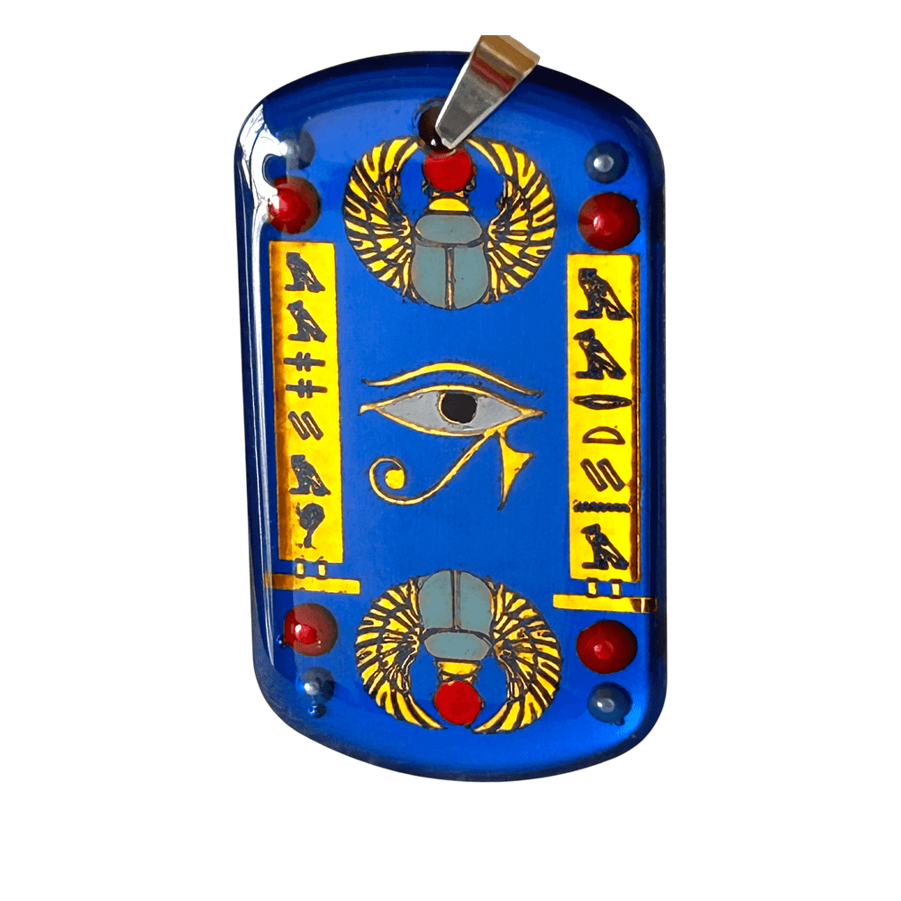 Pendente egizio Occhio di Horus e Scarabeo - Protezione, Fortuna e Rinascita antico Egitto - Personalizzato in Geroglifico rjthw8-is