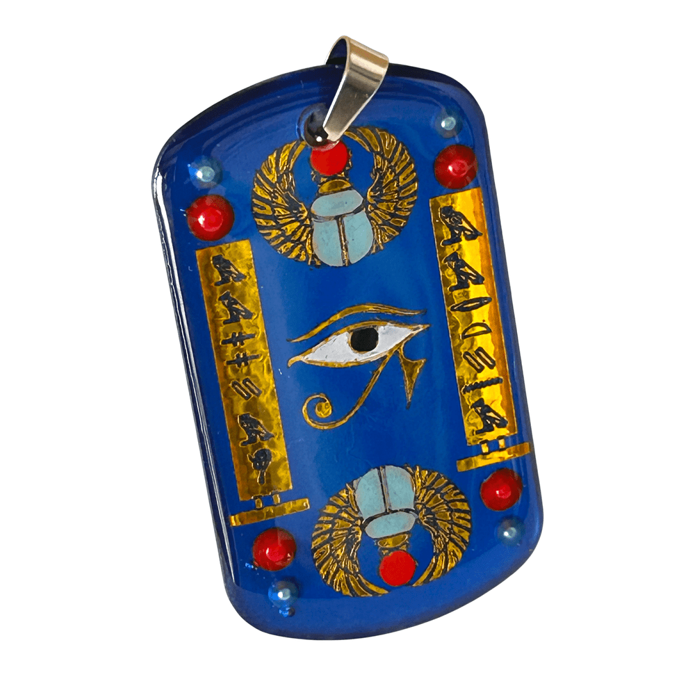Pendente egizio Occhio di Horus e Scarabeo - Protezione, Fortuna e Rinascita antico Egitto - Personalizzato in Geroglifico rjthw8-is